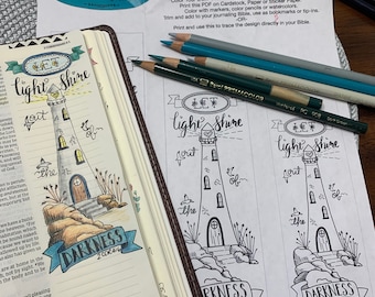 Bible Journaling Verse Art - Margin Art - Coloring Bookmark featuring 2 Corinthians 4:6 - Let Light Shine in the Darkness