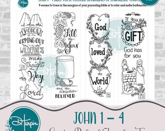John 1–4 Digital Scripture Bookmarks | Printable Bible Coloring Pages | Set of 4