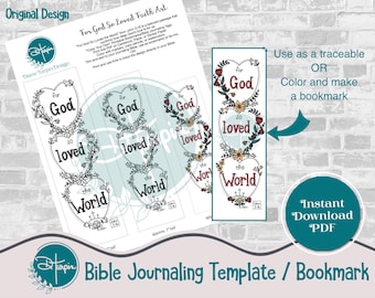 Bible Journaling Verse Art | Coloring Bookmark featuring John 3:16 - For God so loved the world