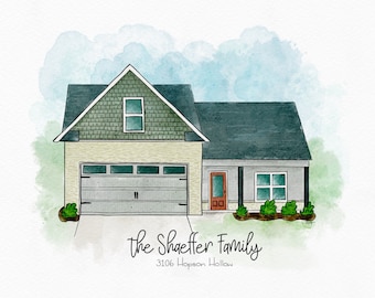 House Portrait, Custom Home Drawing, Digital Watercolor Painting, First Home Gift, Real Estate Gift, Housewarming Present