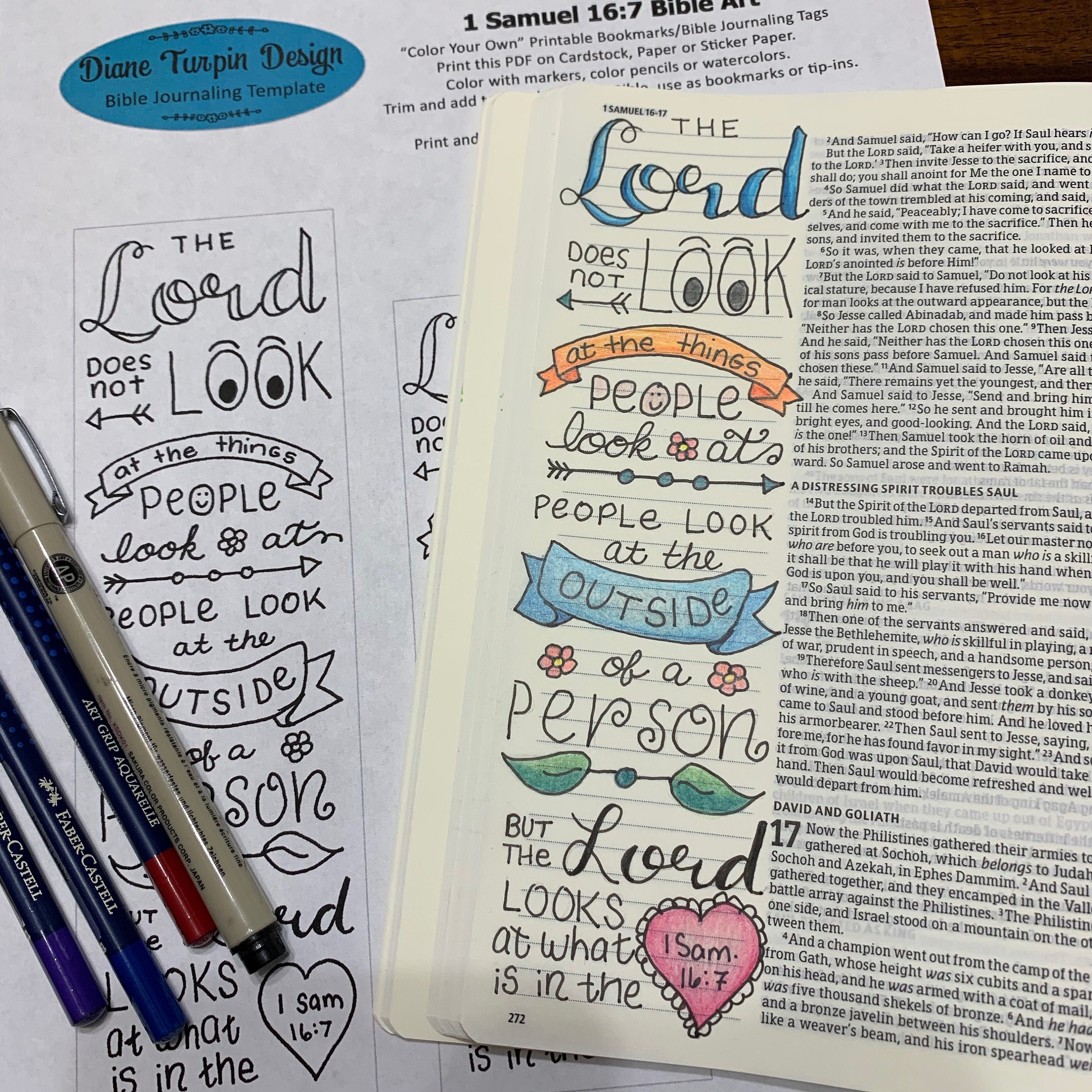 Bible Journaling Verse Art - Margin Art - Bookmark featuring I Samuel 16:7