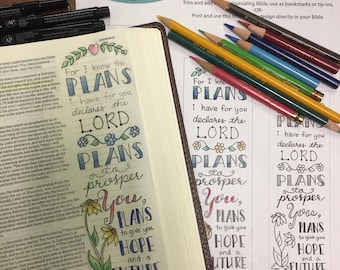 Bible Journaling Verse Art - Margin Art - Bookmark featuring Jeremiah 29:11, For I know the plans I have for you declares the Lord.