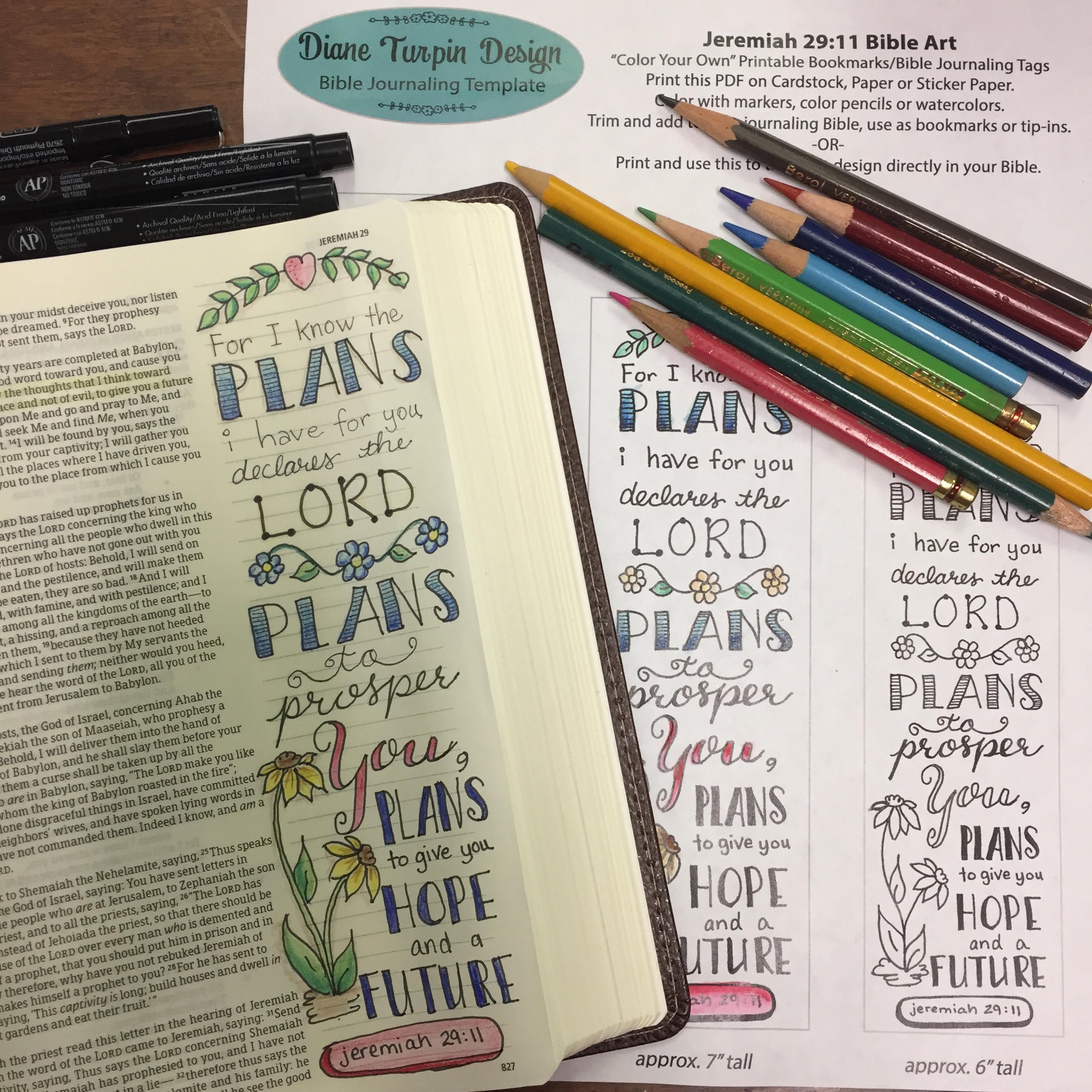 Bible Journaling Verse Art - Margin Art - Coloring Bookmark featuring Jeremiah 29:11, For I know the plans I have for you declares the Lord.