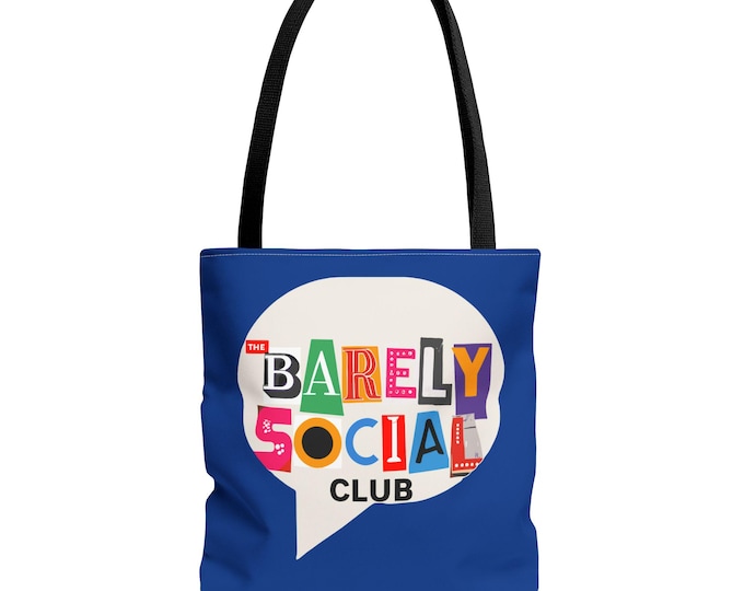 Featured listing image: Barely Social Club Large Blue Canvas Tote Bag, Durable and Stylish for Everyday Use, Retro & Trendy Design