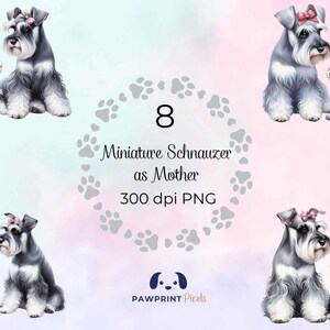 Schnauzer nano come madre File PNG, dolce mamma cagnolina e cucciolo Immagine digitale, 300 dpi, illustrazione ad acquerello, idea regalo per la festa della mamma.