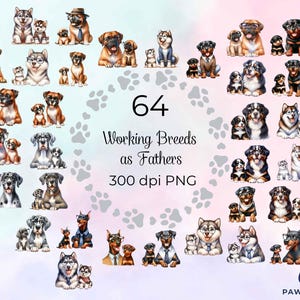 Bundel met werkhonden als vaders png-bestanden | Leuke honden als vaders digitale afbeeldingen | 300 dpi, aquarelillustratie, cadeau-idee voor Vaderdag