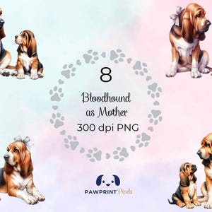 Archivo PNG de perro sabueso como madre, imagen digital memorable de madre y cachorro, 300 dpi, ilustración en acuarela, idea de regalo para el día de la madre.