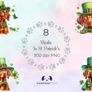 Vizsla In St Patrick's PNG Datei, Aquarell Illustration, Liebling Hund in grün, Digital Bild, 300 dpi, Geschenk Idee zum Ausdrucken.