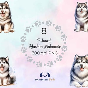 Fichiers PNG Malamute d'Alaska bien-aimé | Image numérique de chien adorable se prélassant | Illustration aquarelle | Idée cadeau pour la Journée internationale du chien