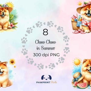 Chow Chow In Summer PNG File, Charming Dog Under the Sun Digital Image, 300 dpi, Watercolor Illustration, Gift Idea Printable.