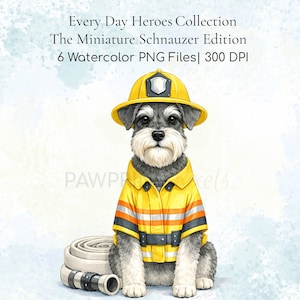Miniature Schnauzer Firefighter Police Construction Dog PNG Files | Everyday Heroes Collection | Watercolor Working Dog Clipart