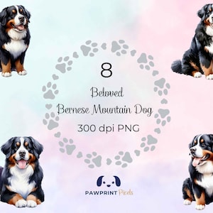 Geliebte Berner Sennenhund PNG-Dateien | Süßer Hund Faulenzen Digitales Bild | Aquarell Illustration | Internationaler Hundetag Geschenkidee
