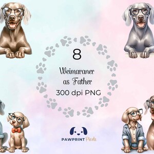 Weimaraner como padre (archivos PNG) / Hermosa imagen digital de papá perro y cachorro / 300 dpi, ilustración en acuarela, idea de regalo para el Día del Padre