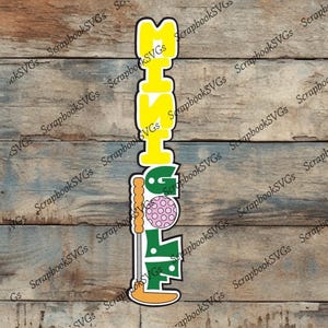 Scarica solo il file del titolo di carta per scrapbooking verticale estivo SVG Minigolf, attività per la famiglia, macchina da taglio