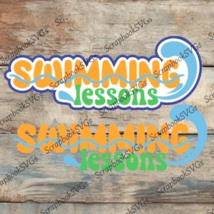 Scarica solo il file SVG per il titolo della macchina da taglio del titolo dell&#39;album di ritagli di carta per lezioni di nuoto in piscina e in spiaggia