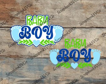 Huella de bebé niño SVG, título para álbum de recortes de anuncio de nacimiento (descarga digital)