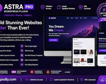 Plugin Astra Pro para WordPress (Complemento) | Acesso vitalício | Versões mais recentes | Licença GPL
