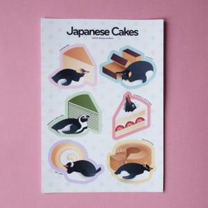 Hoja de pegatinas de vinilo con motivos de pasteles japoneses