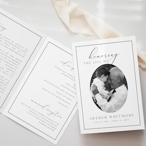 Modelo de programa funerário Canva, folheto de celebração da vida, programa de serviço memorial, download instantâneo