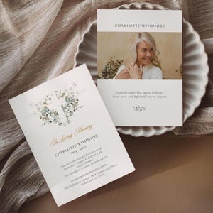 Greenery Funeral Invitation Canva Template, Celebration of Life, Double-Sided Funeral Announcement, Instant Download