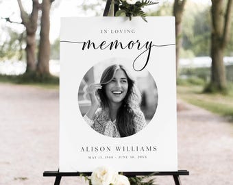 Modello moderno per cartello di benvenuto con foto funebre, poster "In Loving Memory" (download immediato)