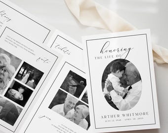 8 Page Funeral Program Template, Canva Celebration of Life Program, Editable Bi-Fold Obituary, Honoring The Life Of, Instant Download