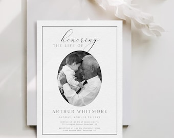 Elegant Funeral Celebration of Life Invitation Canva Template, Funeral Announcement, Instant Download