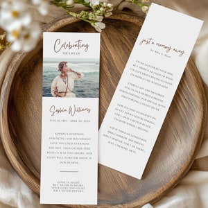 Modern Funeral Bookmark Template, Canva Memorial Bookmark, Funeral Keepsake, Celebration Of Life Funeral Favor, Instant Download