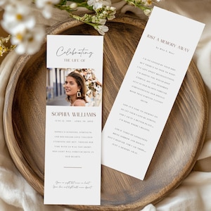 Printable Funeral Bookmark Template, Canva Memorial Bookmark, Funeral Keepsake, Celebration Of Life Funeral Favor, Instant Download