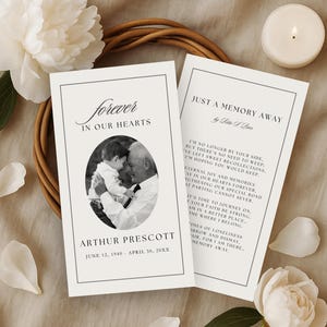 Memorial Gebetskarte Vorlage, Canva druckbare Beerdigung Gebetskarte, Feier des Lebens, für immer in unseren Herzen, sofort Download