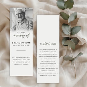 Double-Sided Funeral Bookmark Template, Canva Memorial Bookmark, Funeral Keepsake, Celebration Of Life Funeral Favor, Instant Download