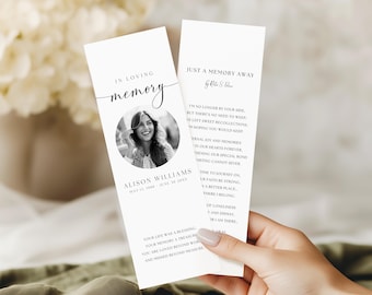 Modern Funeral Bookmark Template: Canva Memorial Keepsake, In Loving Memory (Instant Download)
