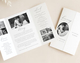 Elegant Gatefold Funeral Program Template: Canva Celebration of Life, Instant Download