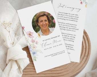 Wildflower Funeral Prayer Card Template, Canva Memorial Card, In Loving Memory, Instant Download