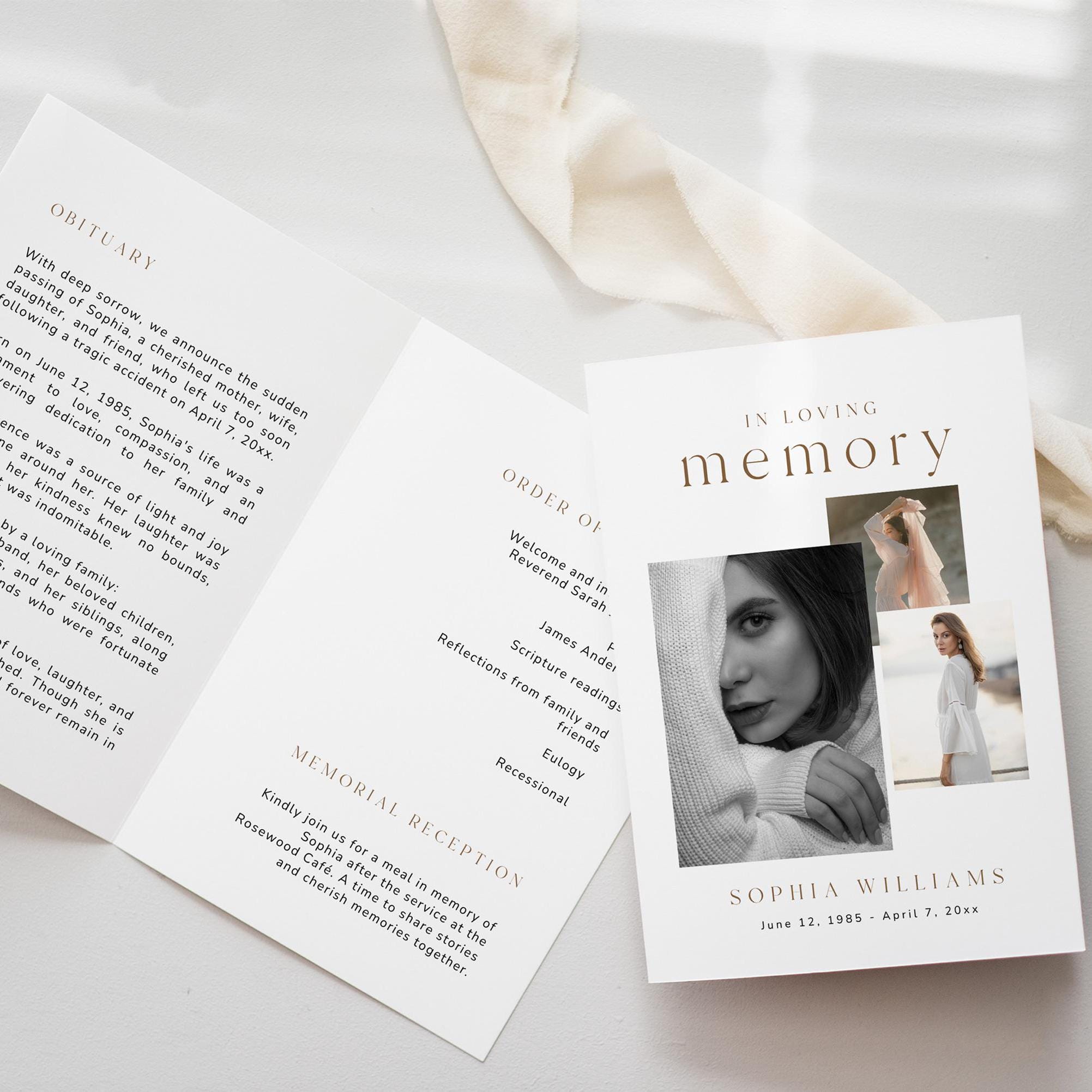 Modern Funeral Programs Examples Modern Funeral Program Template: Celebration of Life, Canva Editable ...