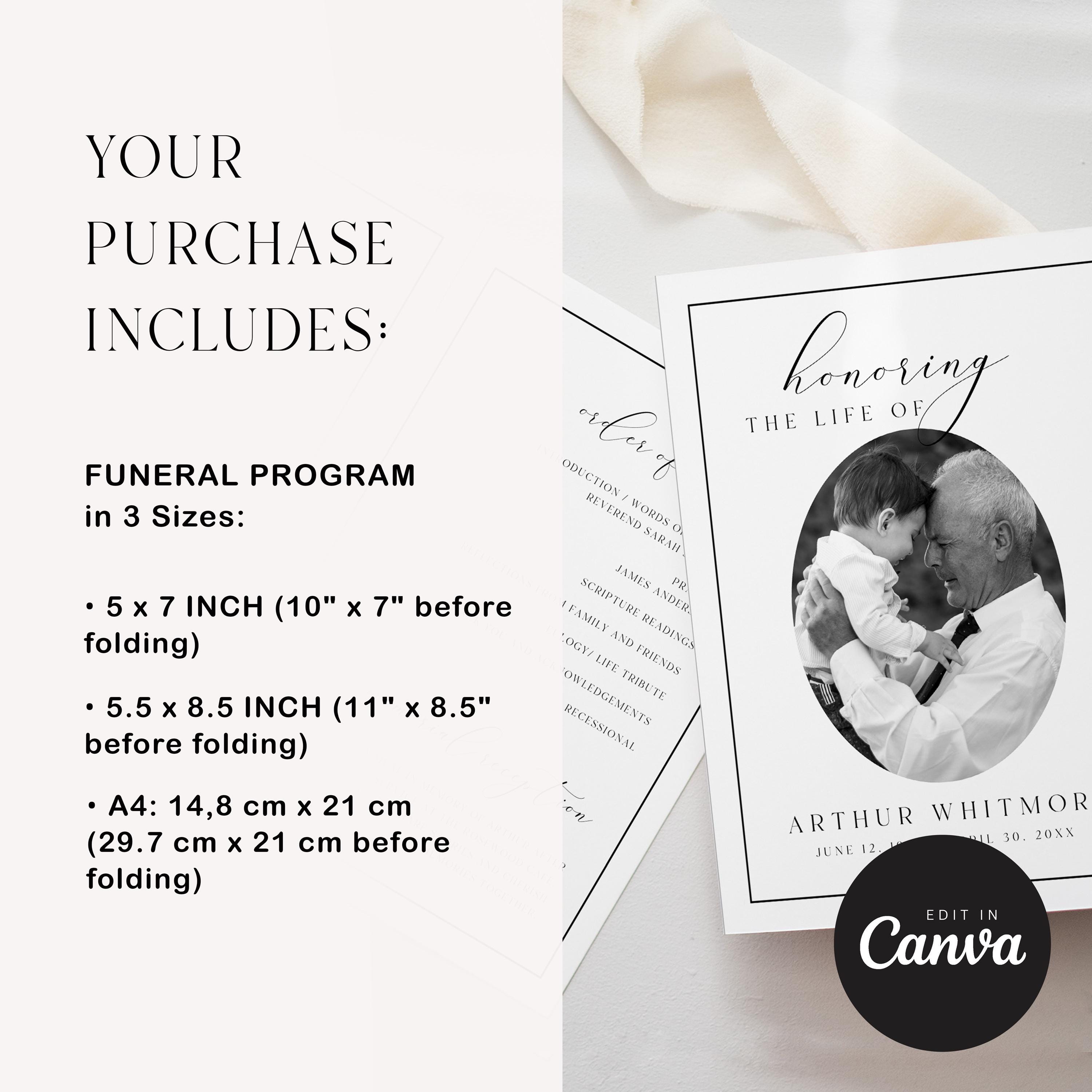 Elegant Funeral Program Template: Canva Celebration of Life Program ...