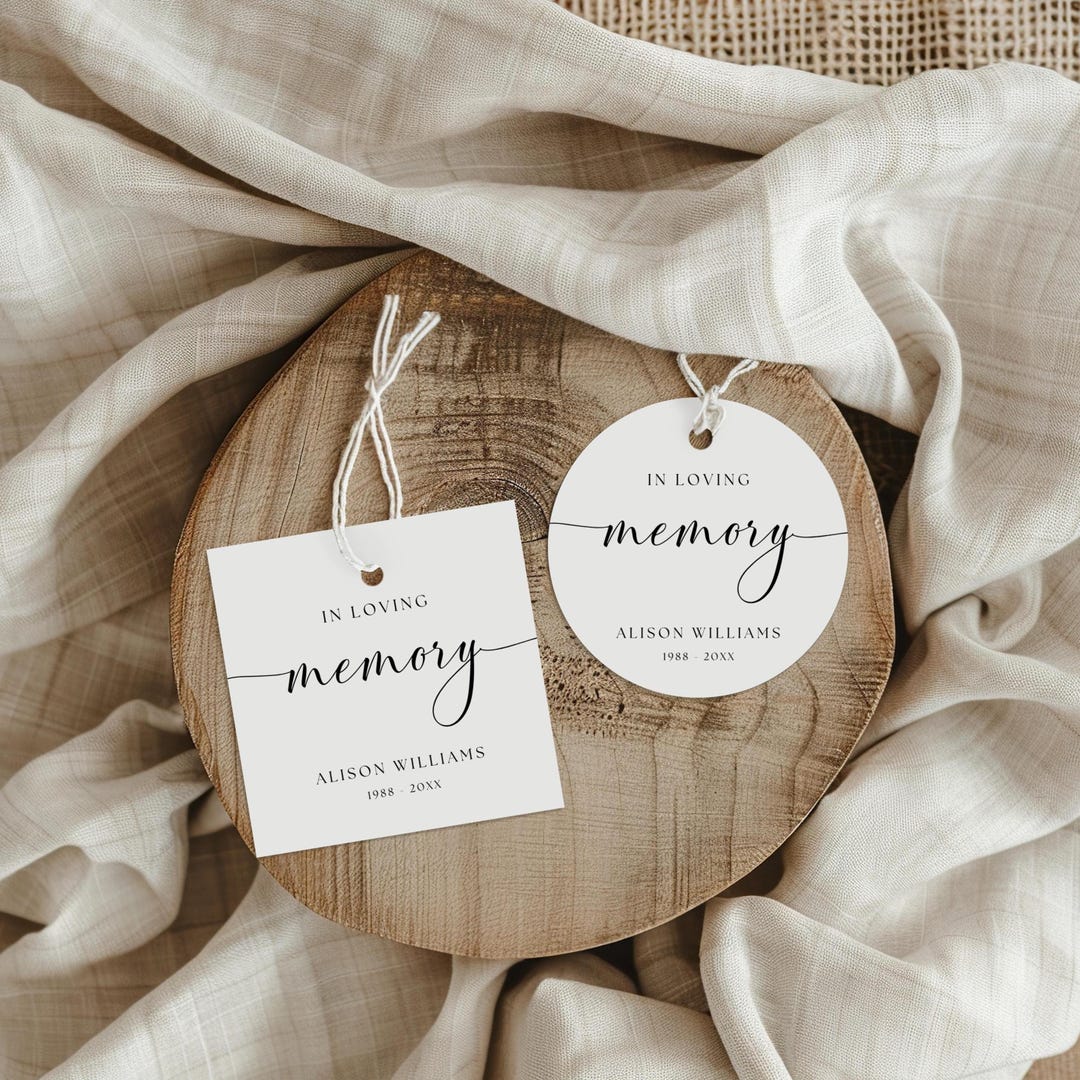 In Memory Small Tags In Loving Memory Memorial Tag Template: Elegant Funeral Favor Tag ...