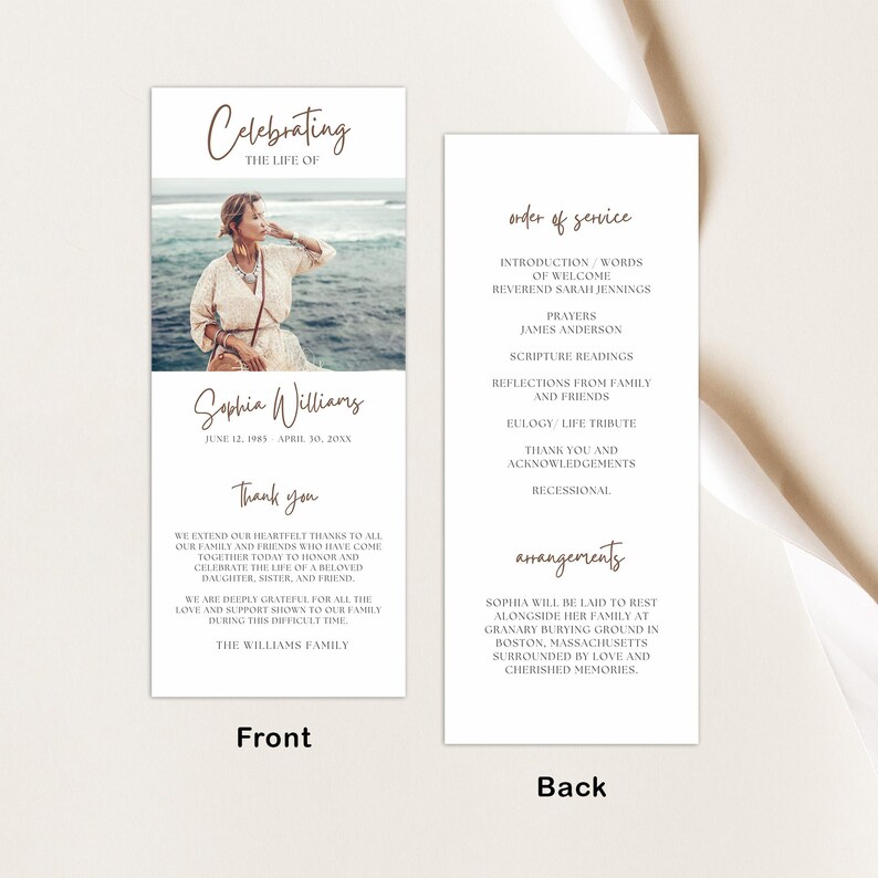 Modern Funeral Program Template: Double-sided Celebration of Life ...