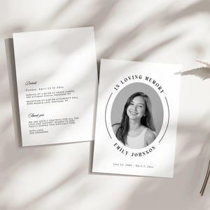 Plantilla de tarjeta de funeral, plantilla de invitación de funeral de Canva, anuncio de funeral de celebración de la vida, descarga instantánea