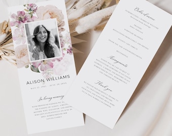 Soft Rose Memorial Program Template: Celebration of Life (Canva, Instant Download)