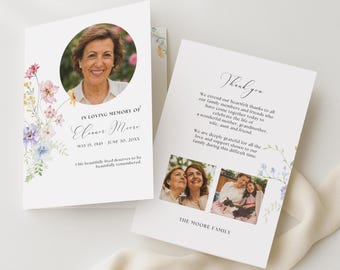 Wildflower Funeral Program Template: Canva Celebration of Life Program, Instant Download