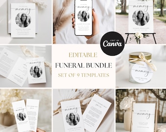 Loving Memory Funeral Bundle, Celebration of Life Collection, 9-Piece Canva Memorial Set, Instant Download