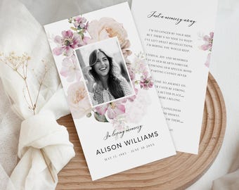 Soft Rose Funeral Prayer Cards: Canva Template (Instant Download)