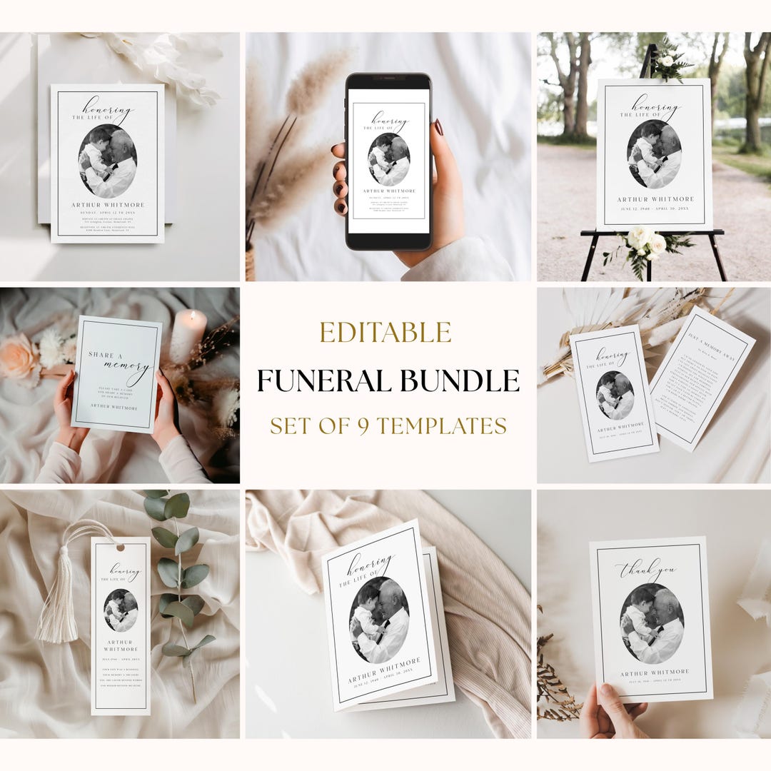 Editable Funeral Program Bundle: Canva Memorial Set, Celebration of ...