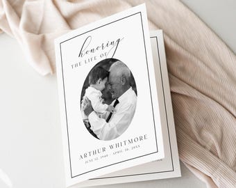 Modèle élégant de programme d'obsèques : programme des célébrations de la vie Canva, téléchargement immédiat