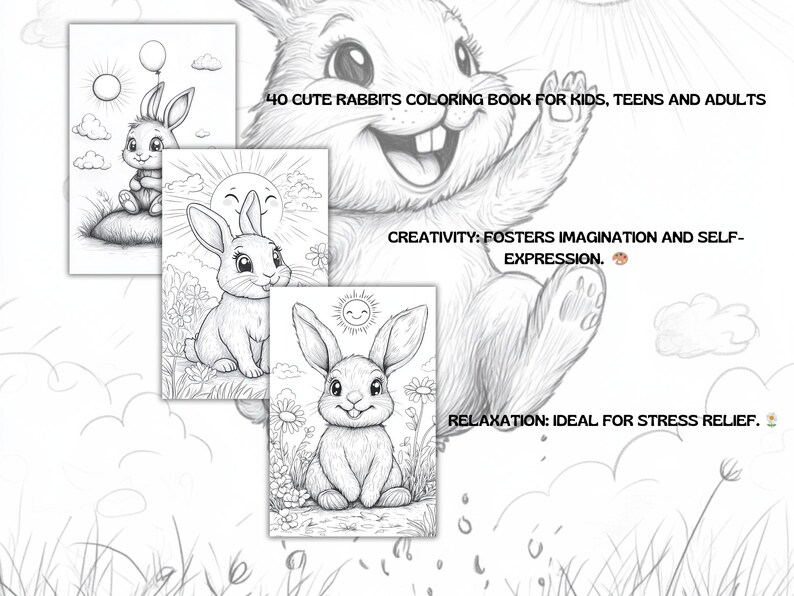 40 Bunny Coloring Pages for Kids and Adults, Calm and Relaxing Animals ...