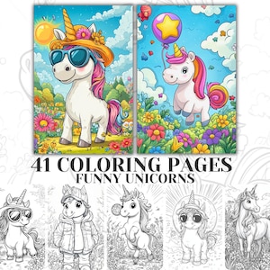41 Funny Unicorn Coloring Pages, Coloring Book for Kids, Horse Coloring, PDF, Fantasy Coloring Sheets, Fairy Tale Kids Activity, Baby Shower