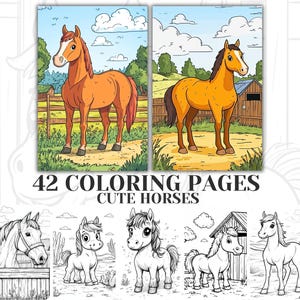 Horses Coloring Book for Kids and Teens, Kindergarten Activity, Farm Coloring PDF Printable, Animals Coloring Sheets, Pets Coloring Pages
