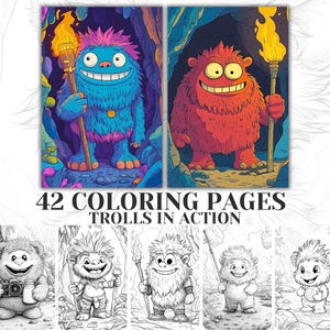 42 Funny Trolls Characters Coloring Book, Kawaii Animals Coloring, PDF Printable Coloring Sheets for Adults and Kids, Hero Coloring Pages
