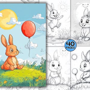40 entzückende Kaninchen Malseiten, Kaninchen Malseiten, PDF zum Ausdrucken für Kinder, Kleinkinder Ostern Färbung, Tiere Malbuch